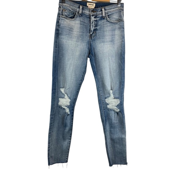 L'AGENCE Denim - L'AGENCE Mid-Rise Skinny Jeans Distressed Light Wash Size 26 Raw Hem Blue Denim